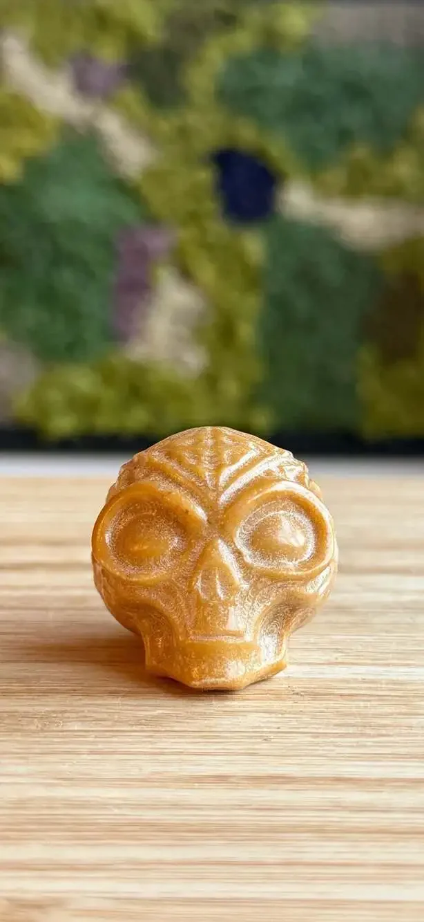 Hand Carved Yellow Calcite Crystal Alien Skull Figurine